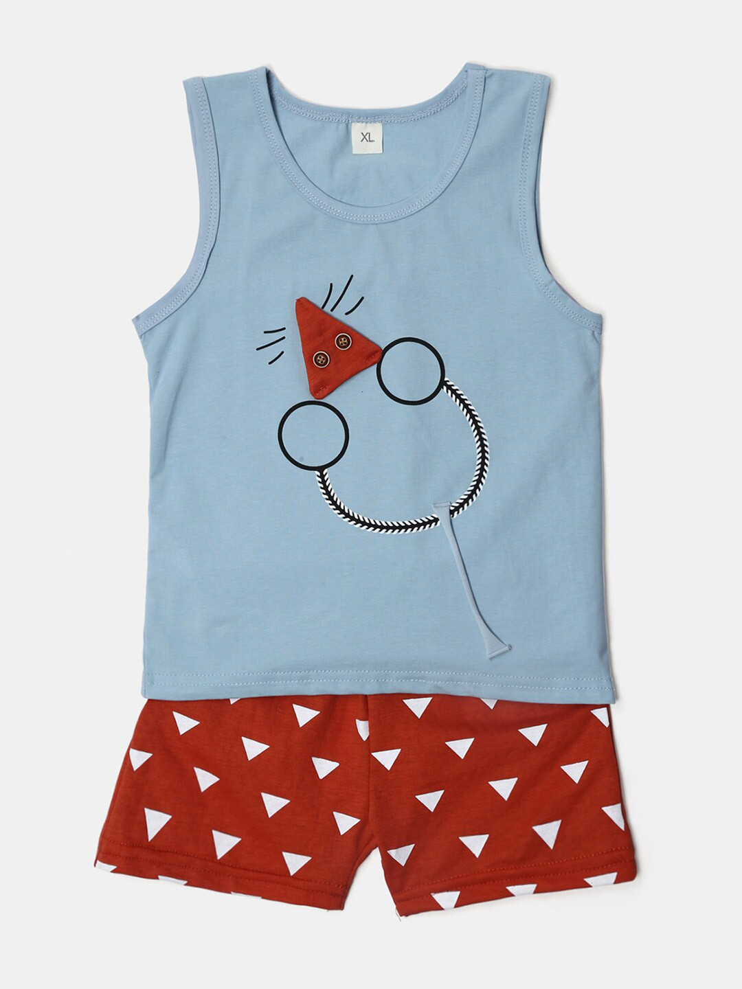 

Hopscotch Boys Blue & Maroon Printed T-shirt with Shorts