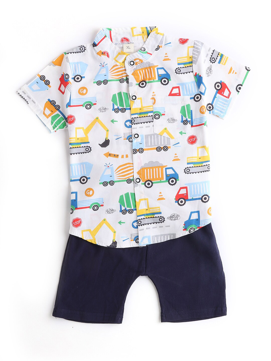 

Hopscotch Boys White & Blue Printed Shirt with Shorts