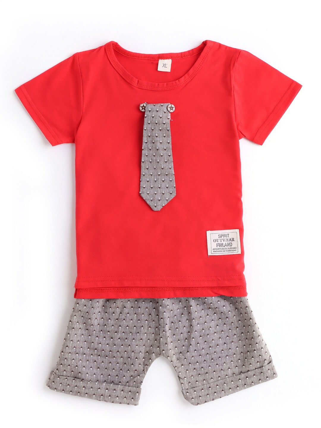 

Hopscotch Boys Red & Grey T-shirt with Shorts With Detachable Tie