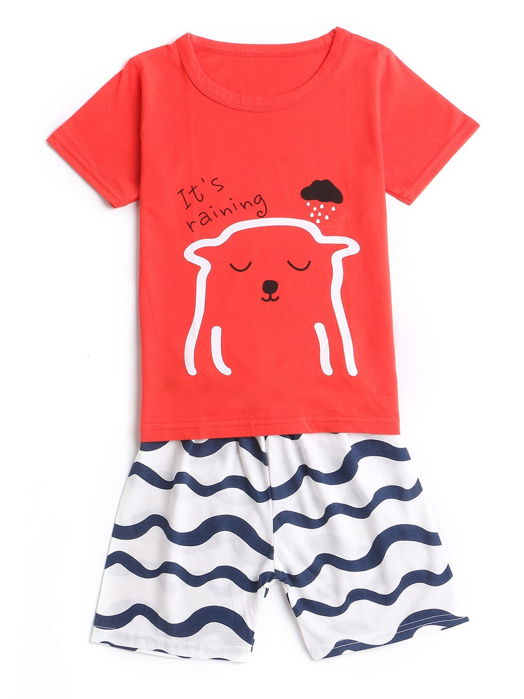 

Hopscotch Boys Red Printed T-Shirt and Shorts Set