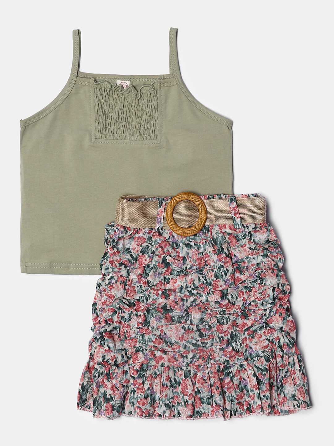 

Hopscotch Girls Green & Brown Top With Skirt