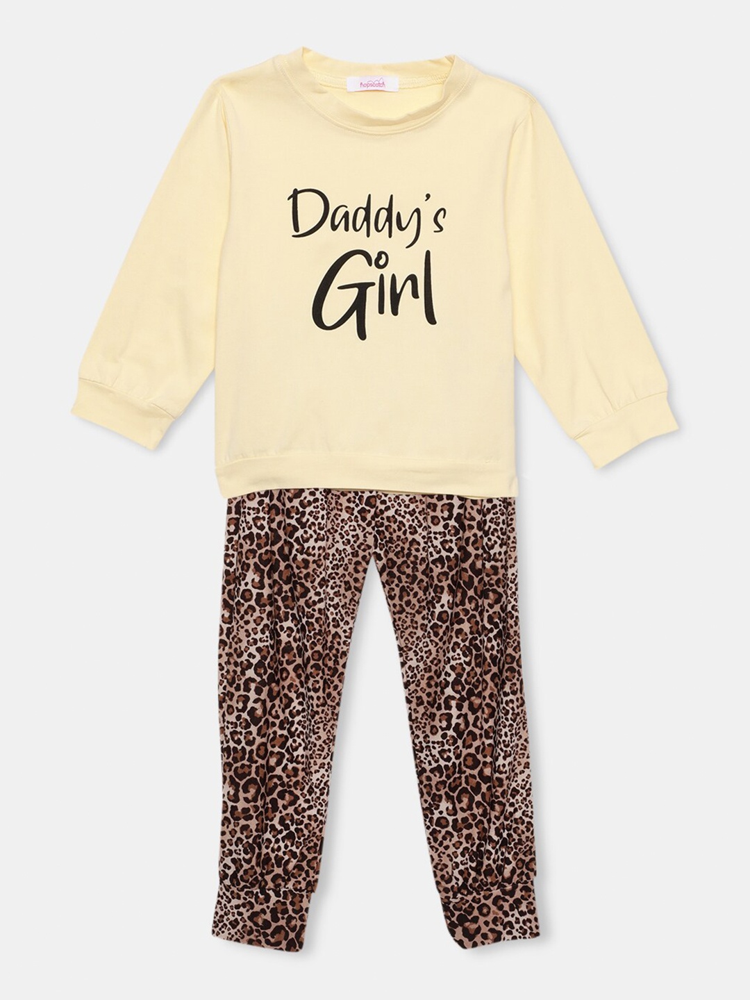 

Hopscotch Girls Beige Printed Sweatshirt and Pant Set