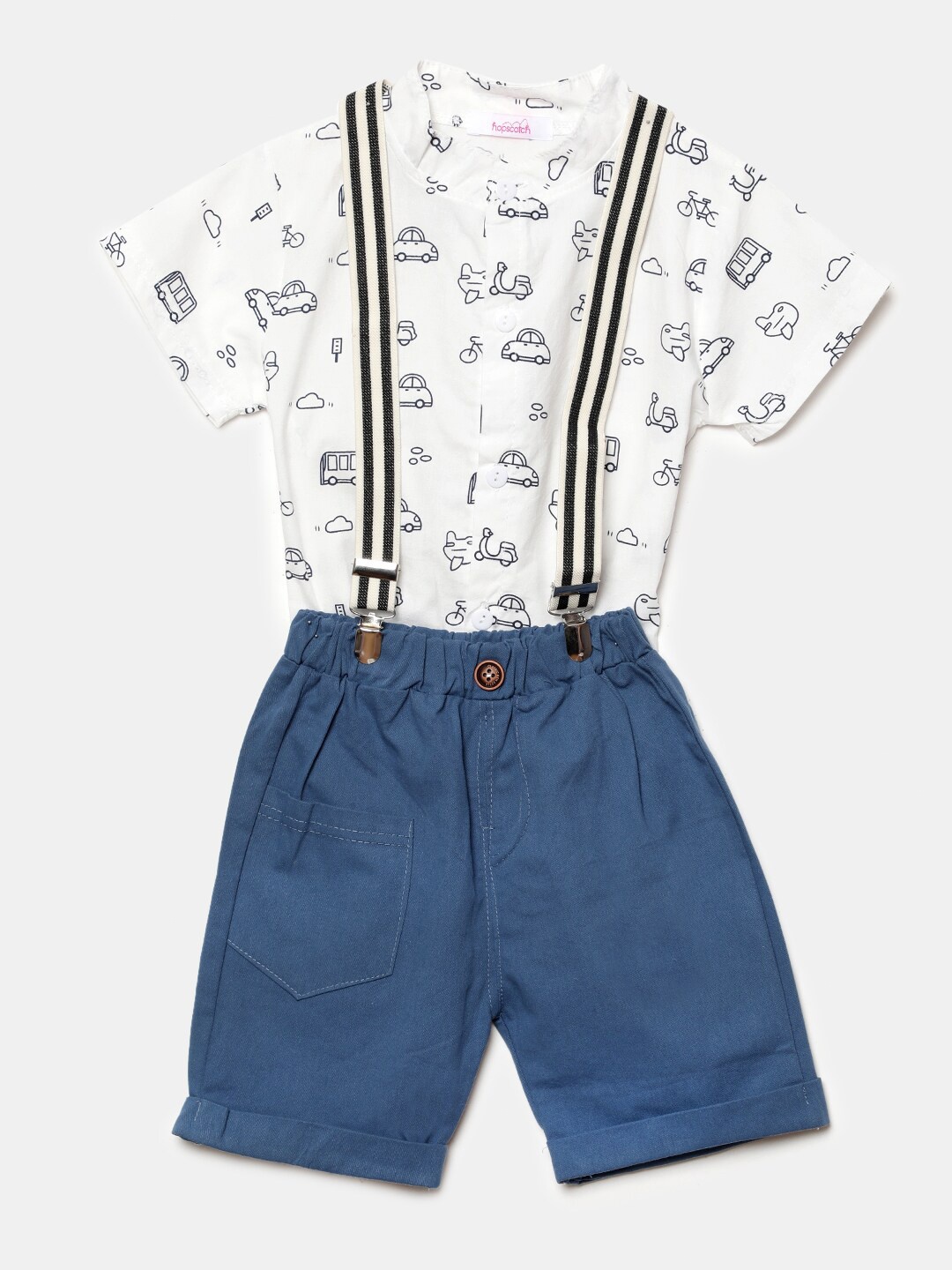 

Hopscotch Boys White & Blue Printed T-shirt with Shorts
