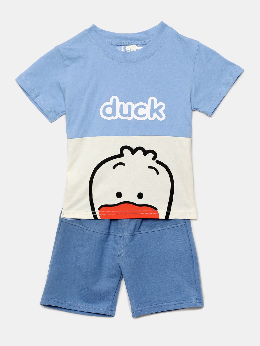 

Hopscotch Boys Blue & White Printed T-shirt with Shorts