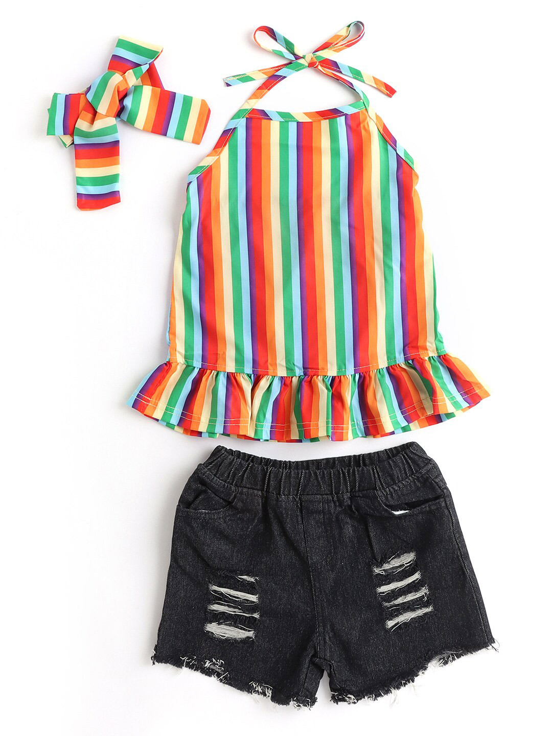 

Hopscotch Girls Black & Red Striped Top with Shorts with Headband