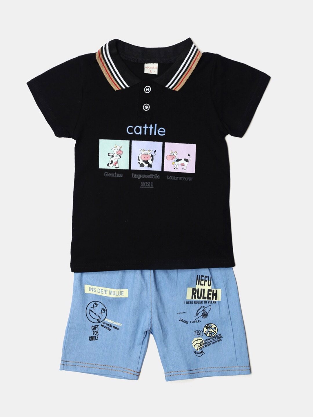 

Hopscotch Boys Black & Blue Printed T-shirt with Shorts