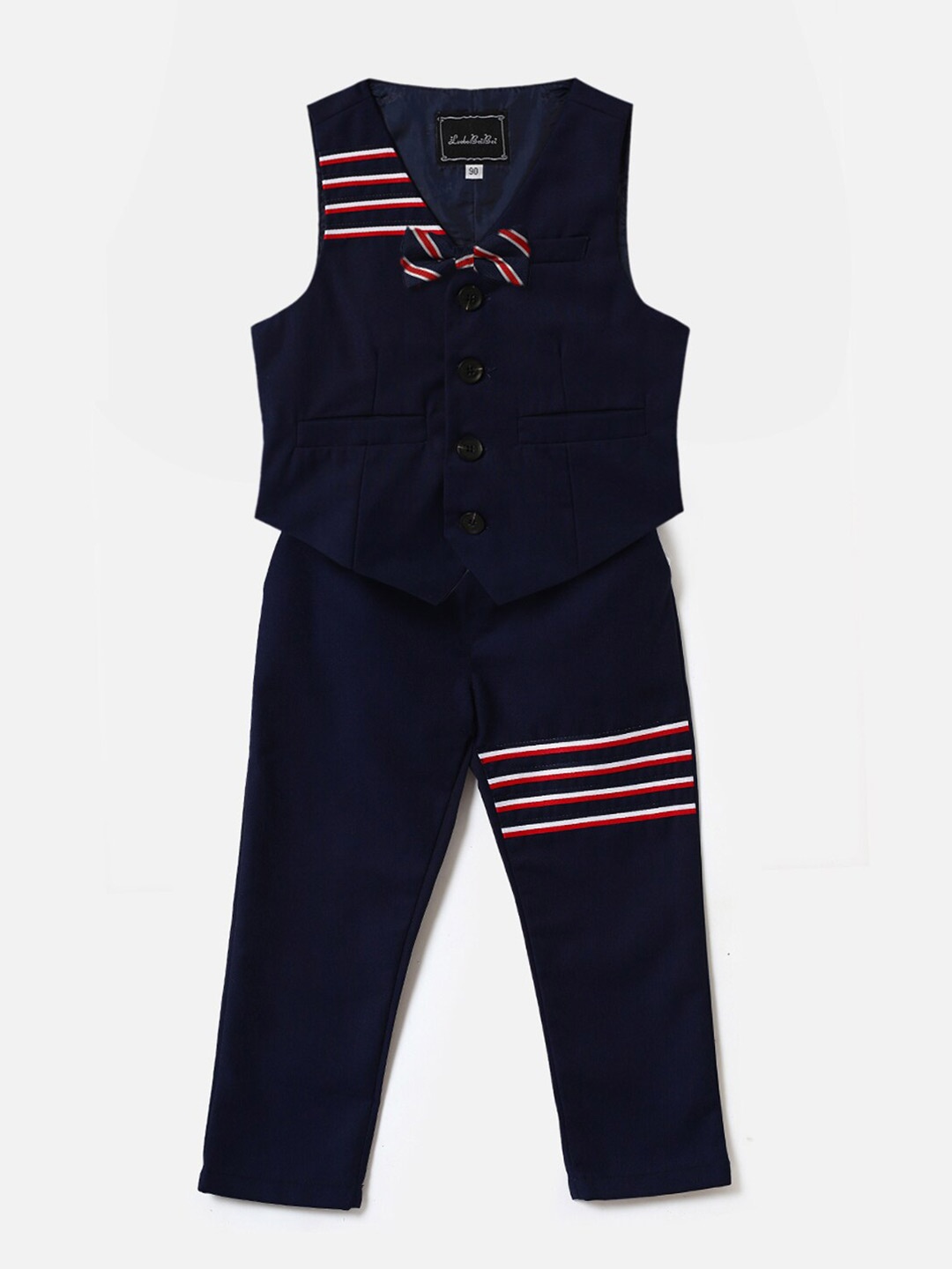 

Hopscotch Boys Navy Blue & Red Striped Waistcoat with Trousers Set