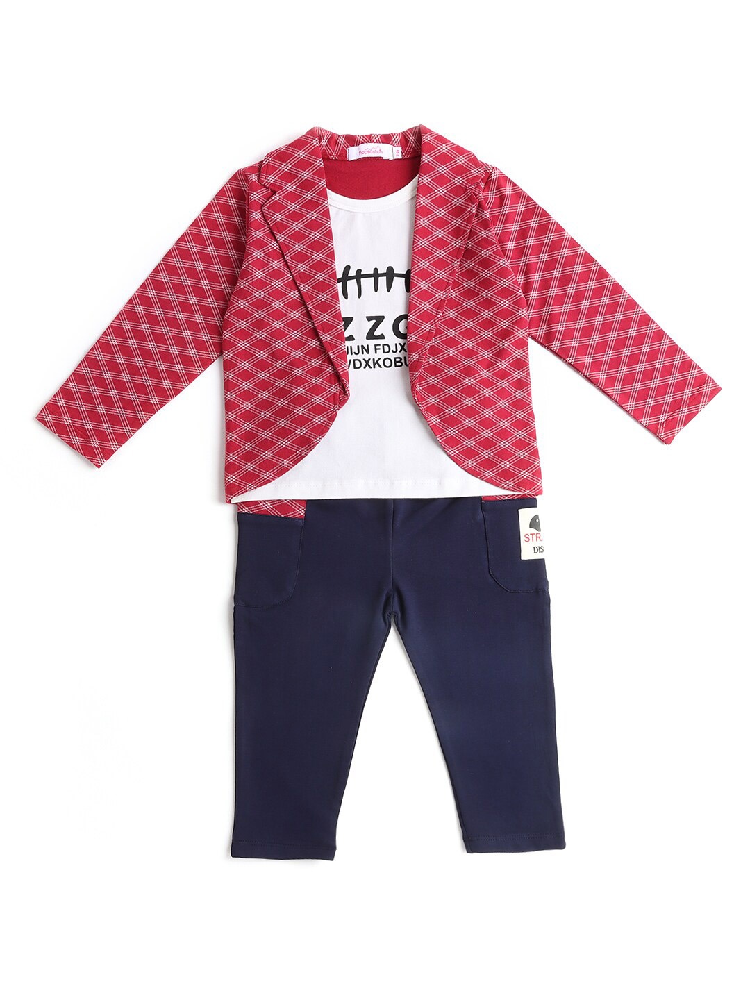 

Hopscotch Boys Red & Navy Blue Printed Jacket & Trouser Set