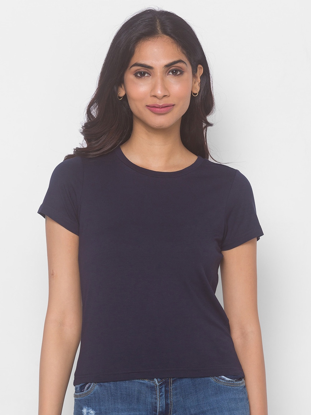 

Globus Women Navy Blue Extended Sleeves T-shirt