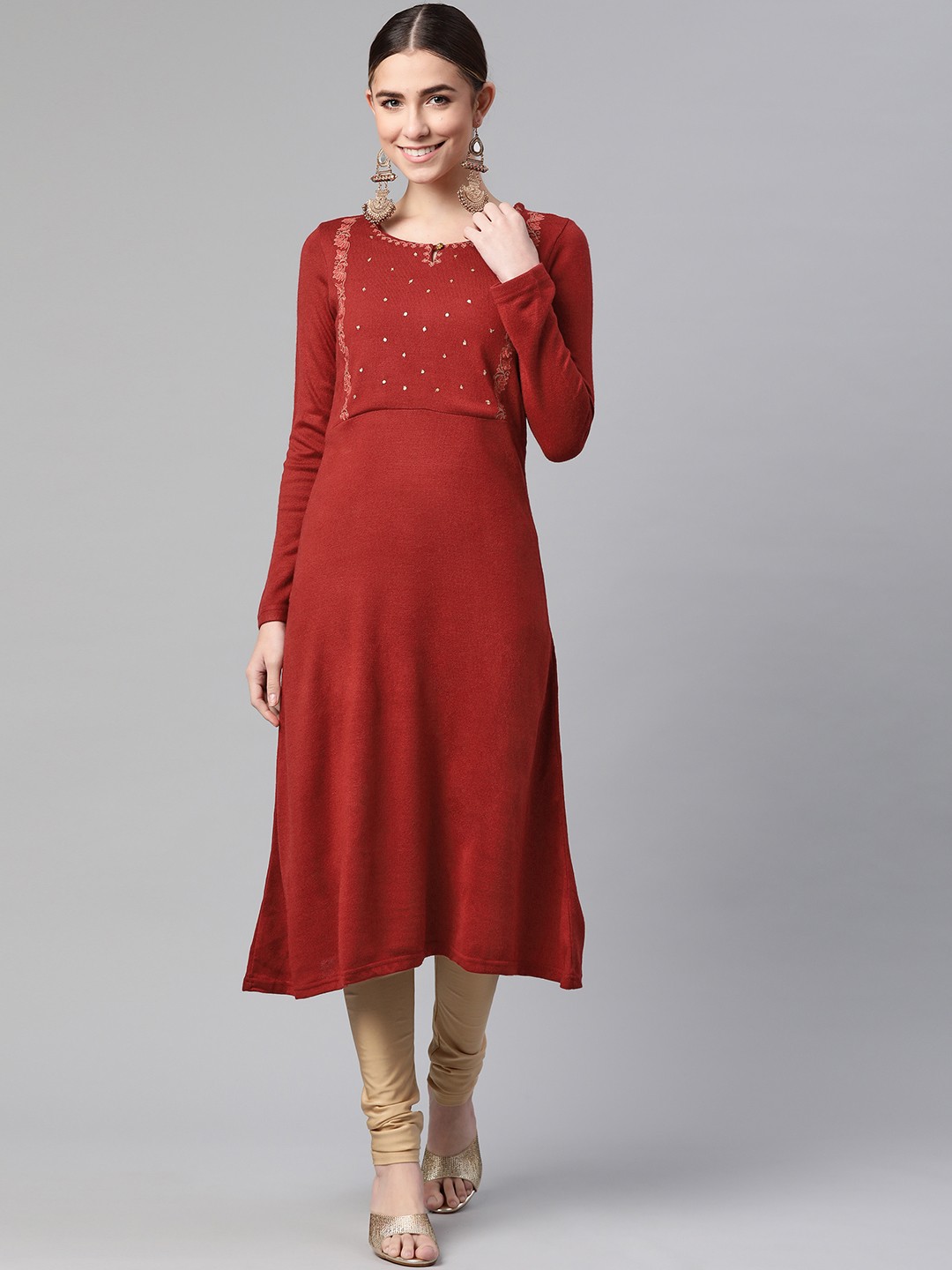 

Rangriti Women Rust Red Winter Kurta