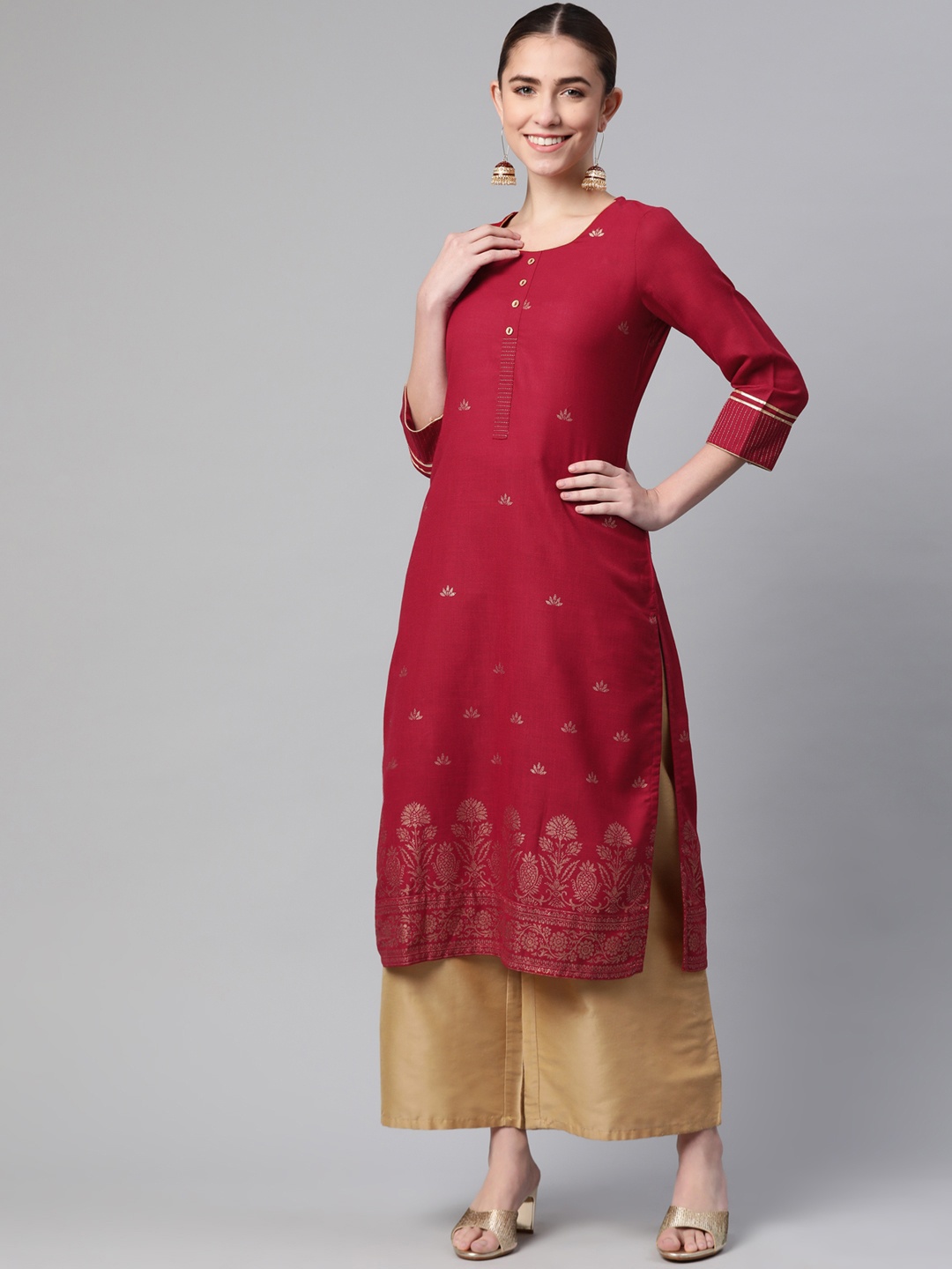 

Rangriti Women Maroon Ethnic Motifs Printed Kurta