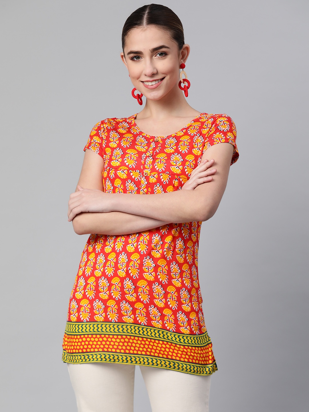 

Rangriti Women Orange & Yellow Ethnic Motifs Printed Kurta