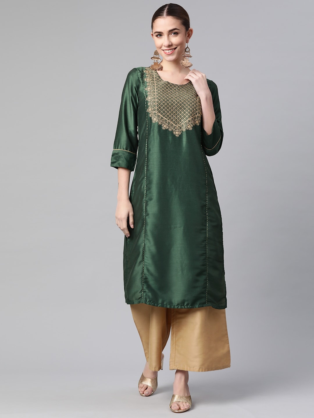 

Rangriti Women Green Ethnic Motifs Embroidered Kurta