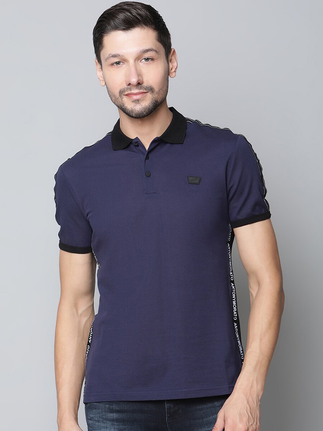 

Antony Morato Men Blue Polo Collar Slim Fit T-shirt