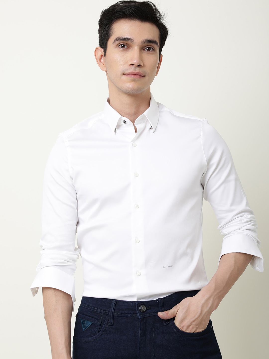 

RARE RABBIT Men Satin Slim Fit Opaque Shirt, White