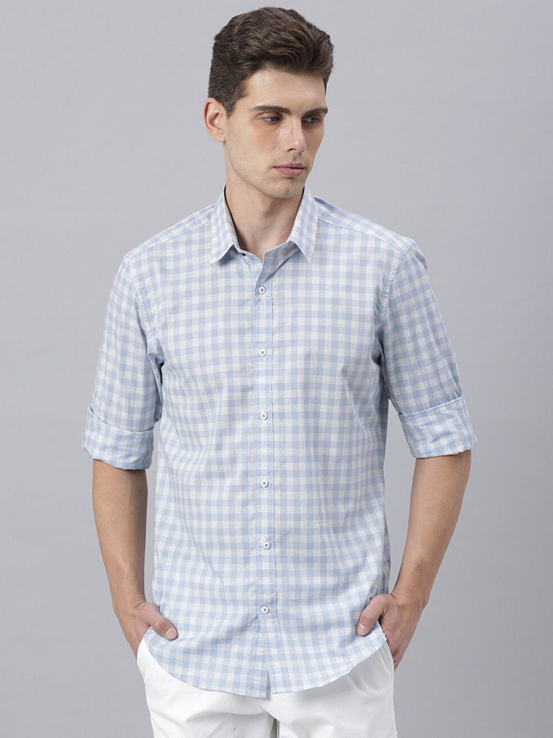 

RARE RABBIT Men Blue Slim Fit Opaque Checked Casual Shirt