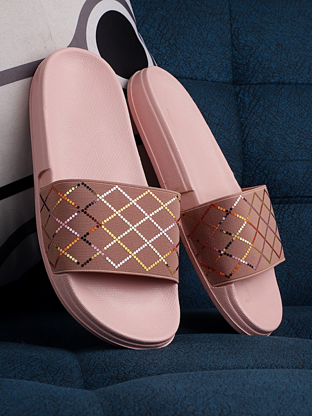 

Pampy Angel Women Pink & Orange Printed Rubber Sliders