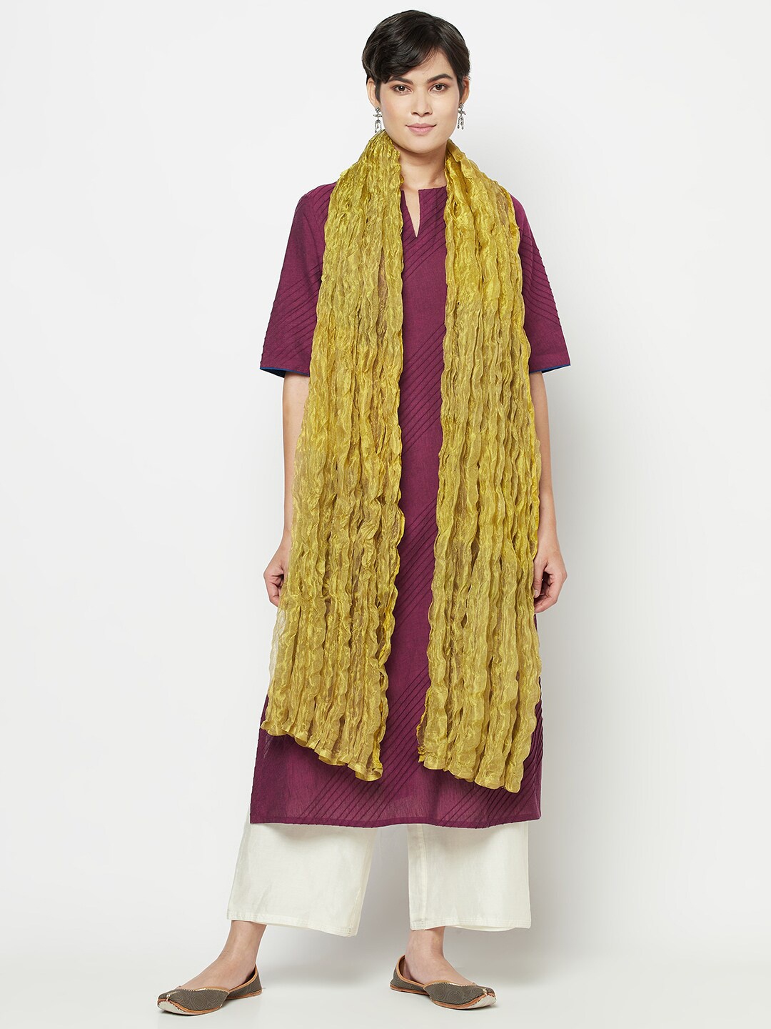 

Fabindia Gold-Toned Pure Cotton Tissue Crinkle Dupatta