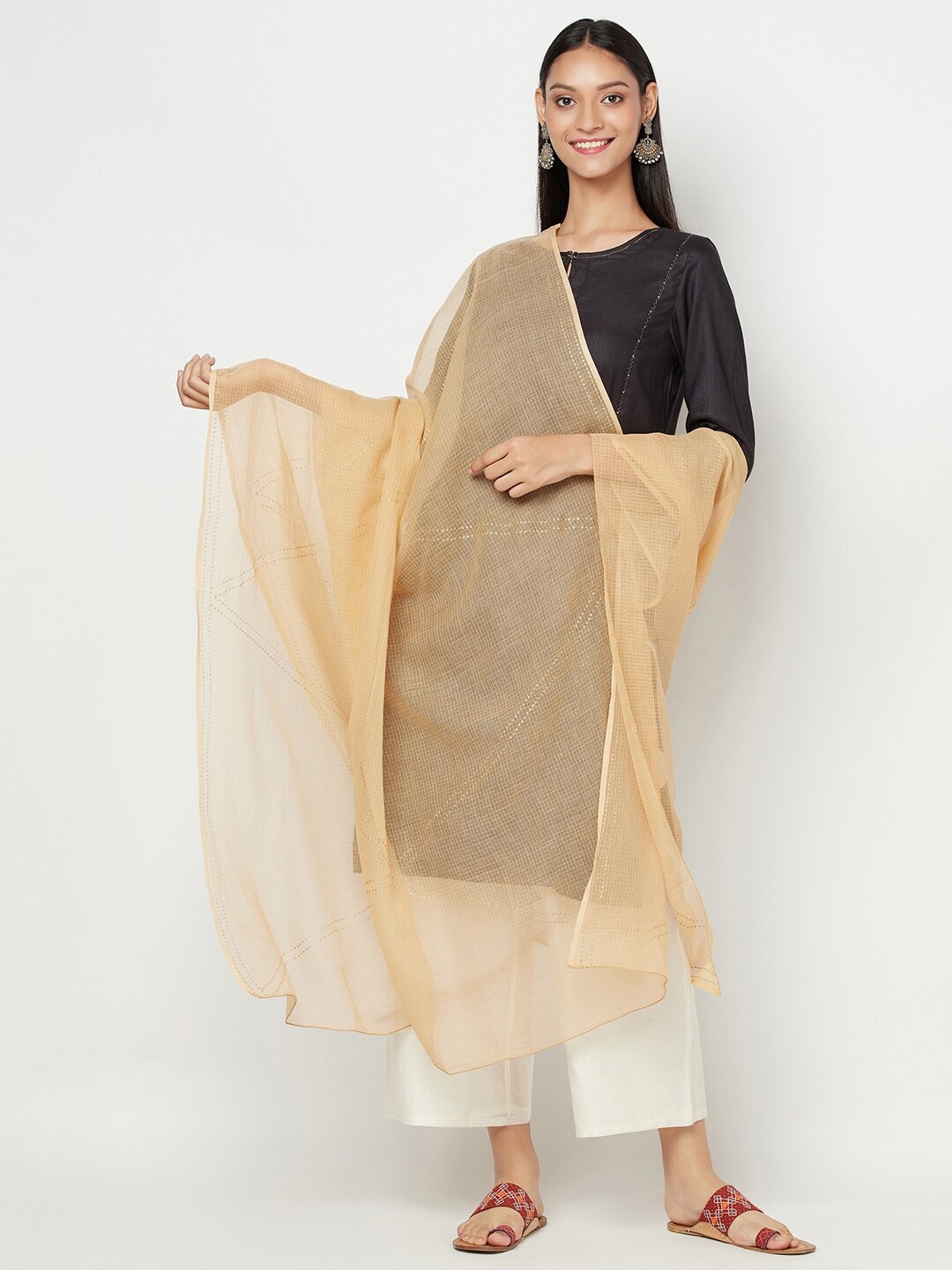 

Fabindia Beige Printed Cotton Silk Dupatta