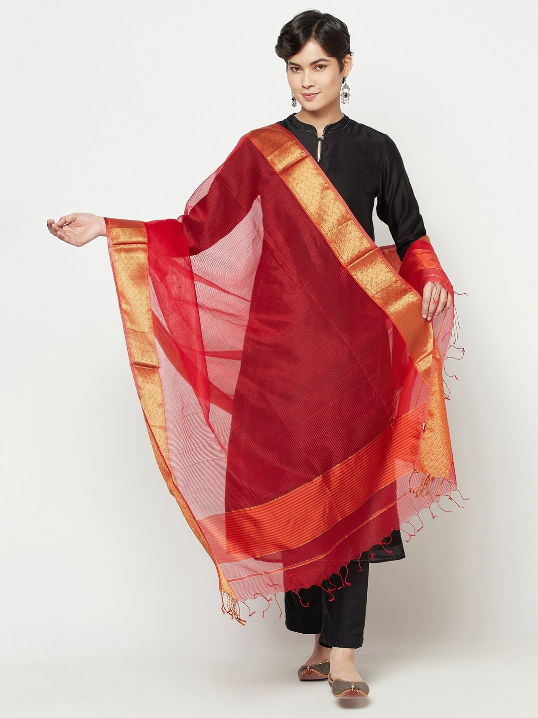

Fabindia Red & Gold Ethnic Motifs Woven Design Cotton Silk Dupatta