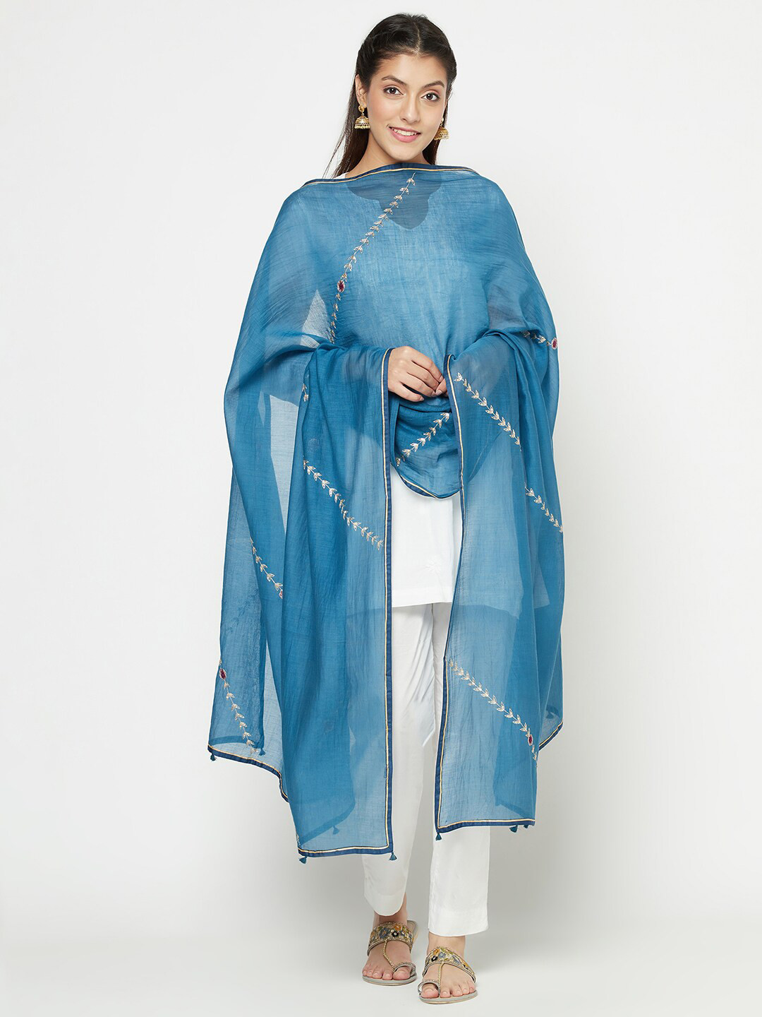 

Fabindia Women Blue Cotton Silk Dupatta