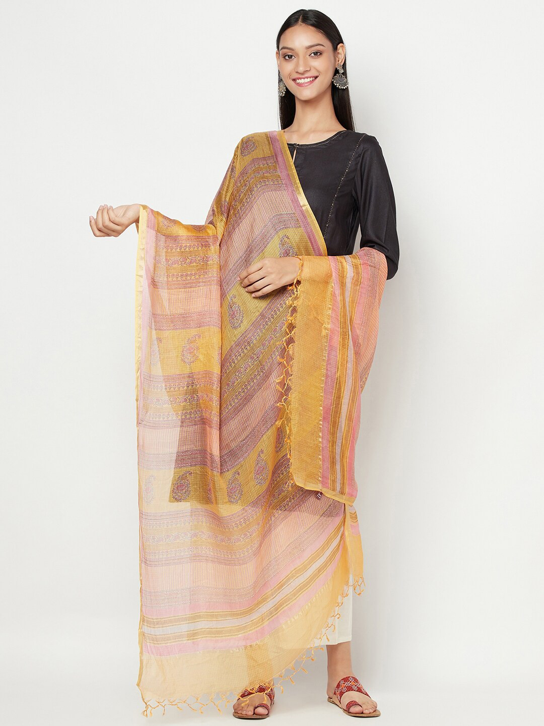 

Fabindia Women Mustard Kota Silk Dupatta