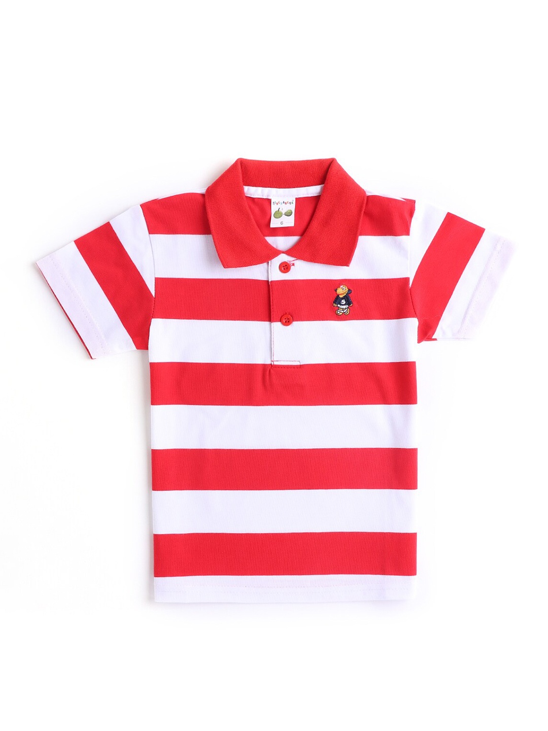 

Hopscotch Boys Red & White Striped Polo Collar T-shirt