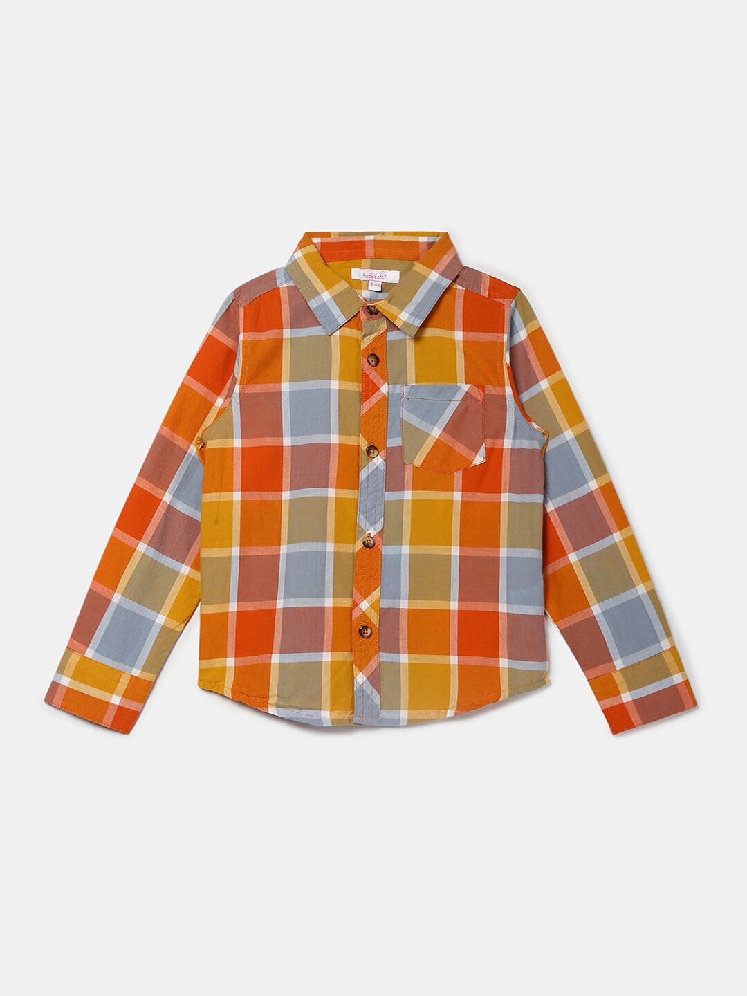 

Hopscotch Boys Orange Classic Windowpane Checks Opaque Checked Casual Shirt