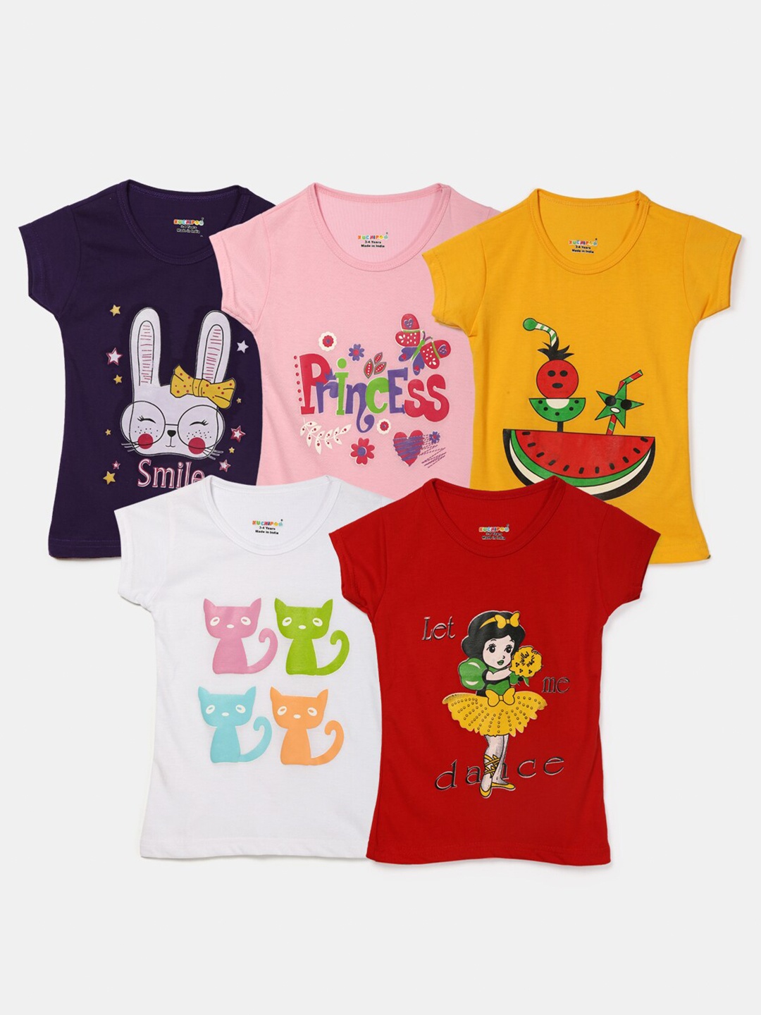 

Hopscotch Girls Multicoloured 5 Printed Applique T-shirt, Multi