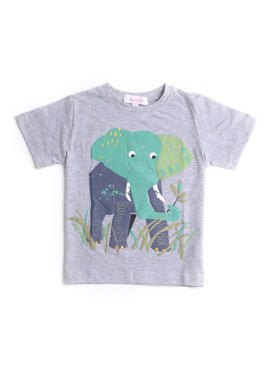 

Hopscotch Boys Grey Printed Cotton T-shirt
