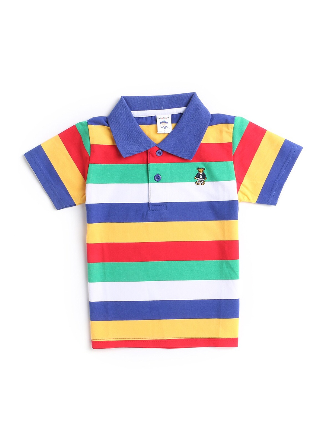 

Hopscotch Boys Multicoloured Striped Polo Collar Applique T-shirt, Multi