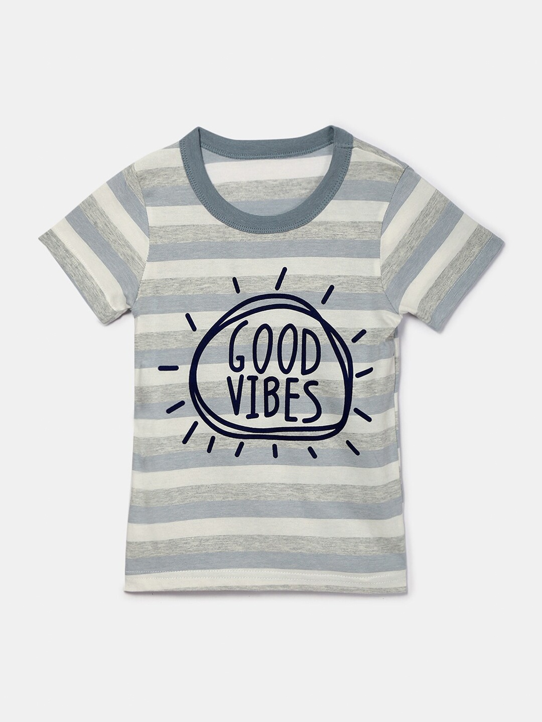 

Hopscotch Boys Blue Striped Extended Sleeves Raw Edge T-shirt