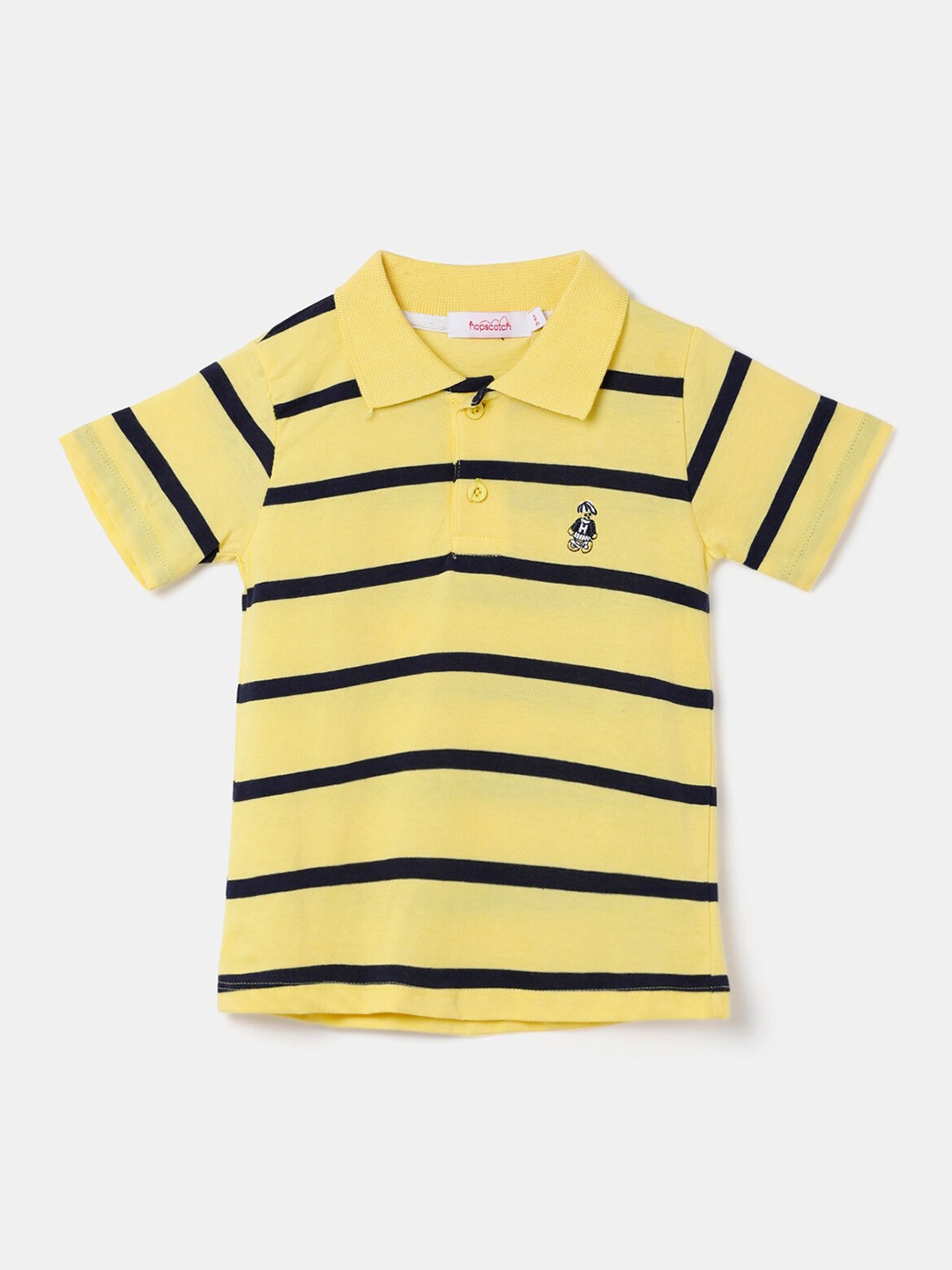 

Hopscotch Boys Yellow Horizontal Striped Polo Collar T-shirt