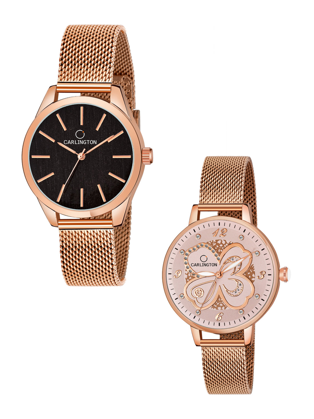 

CARLINGTON Women Pack Of 2 Analogue Watch CT2001 RoseBlack-CT2019 RoseGold, Rose gold