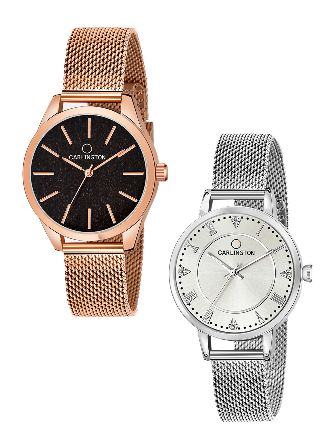 

CARLINGTON Women Set Of 2 Black & Silver-Toned Analogue Watch CT2001CT2013