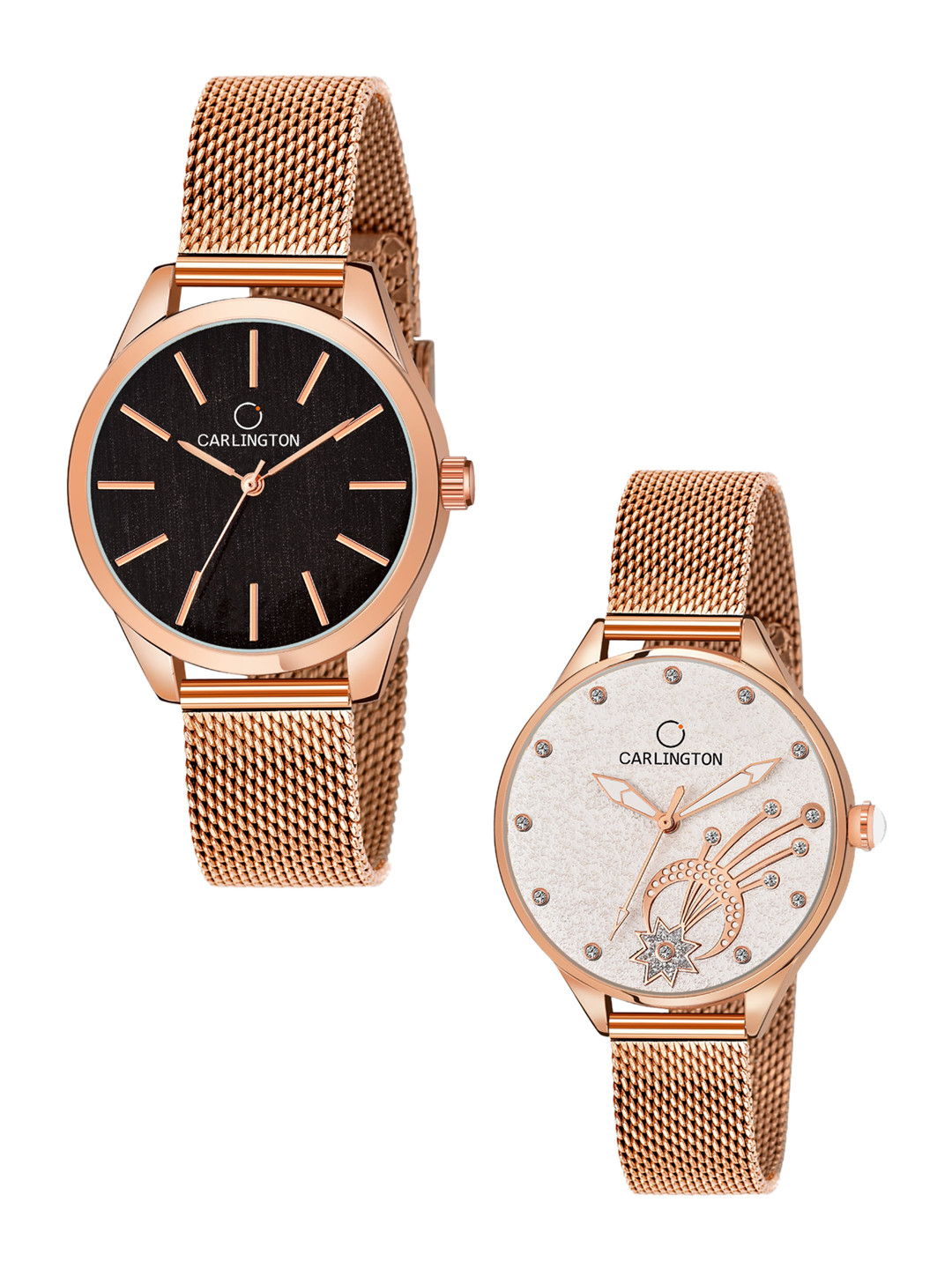 

CARLINGTON Women Set Of 2 Bracelet Style Straps Analogue Watches CT2001 CT2020, Multi