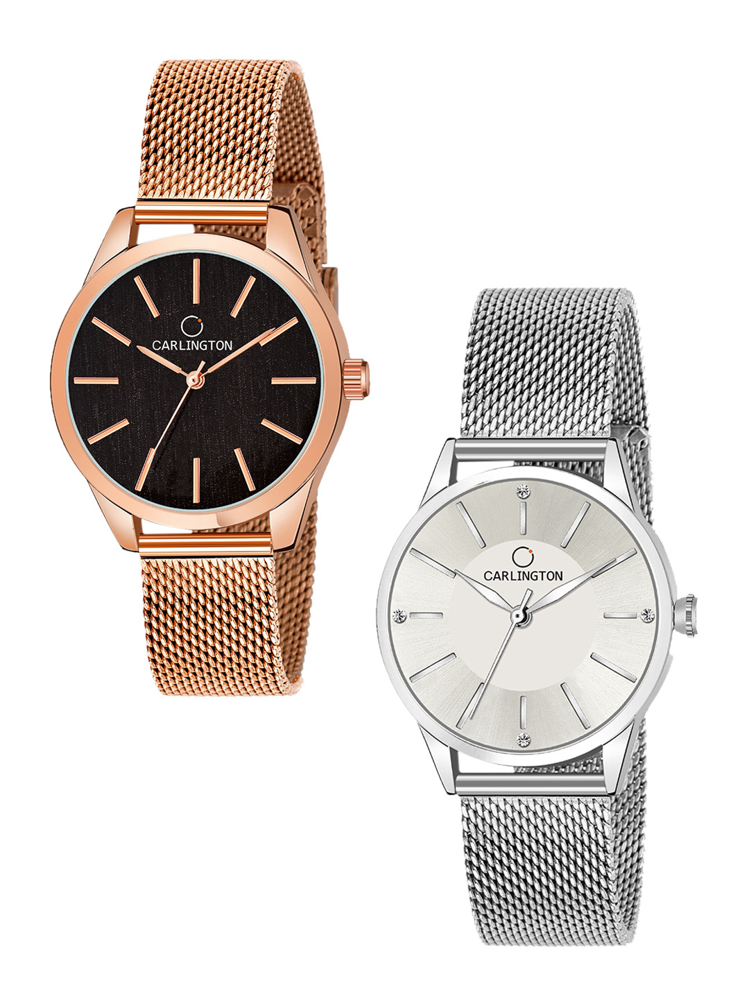

CARLINGTON Women Set of 2 Analogue Watch - CT2001 RoseBlack-CT2004 Silver, Gold