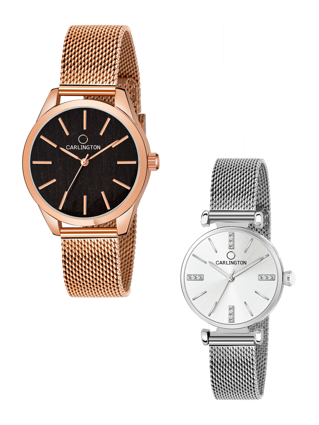 

CARLINGTON Women Set Of 2 Multicoloured Dial & Stainless Steel Bracelet Straps Analogue Watch CT2001 RoseBlack-CT2011 Silver, Multi