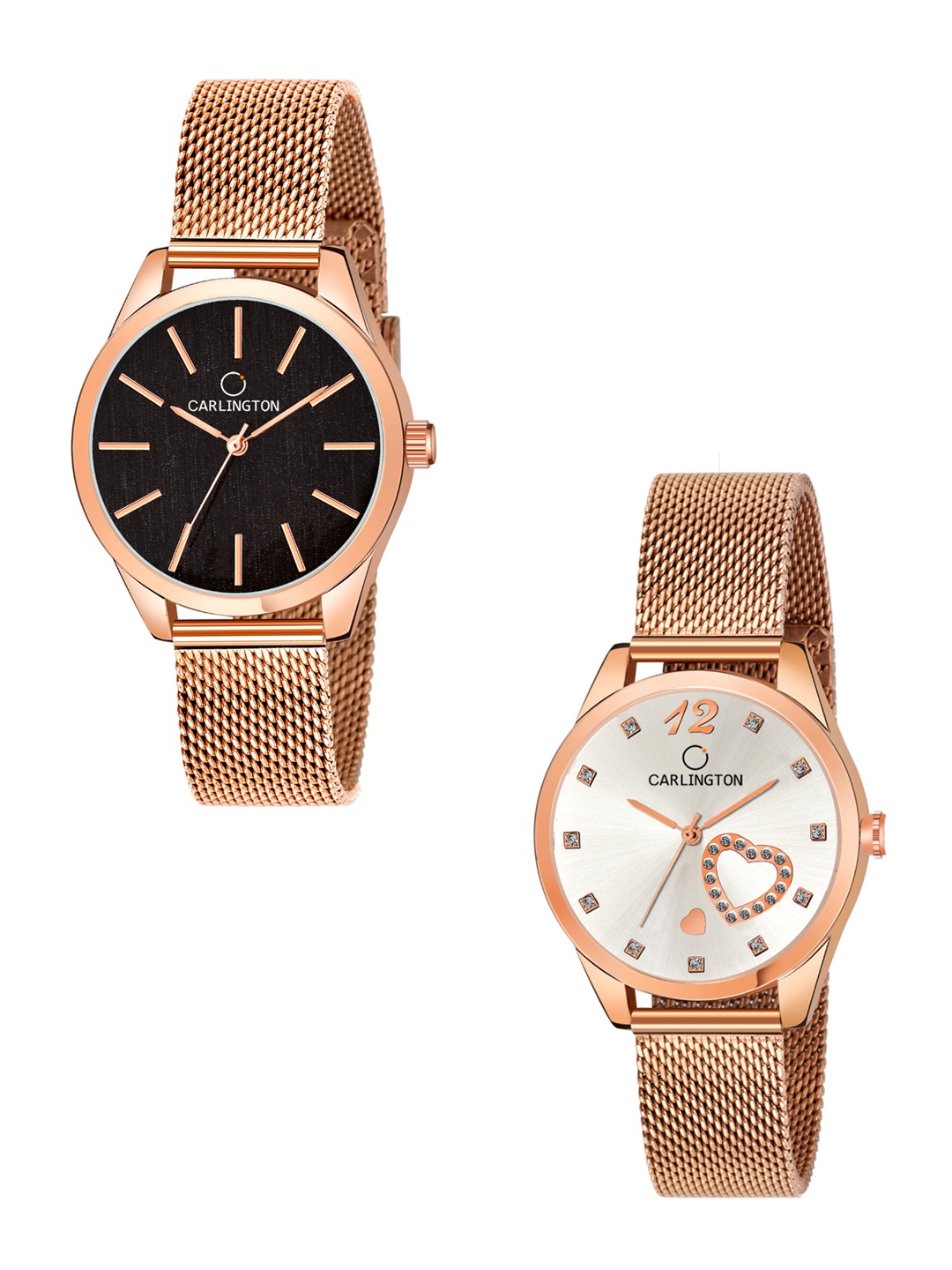 

CARLINGTON Women Set Of 2 Black & Silver-Toned Analogue Watch CT2001 CT2006