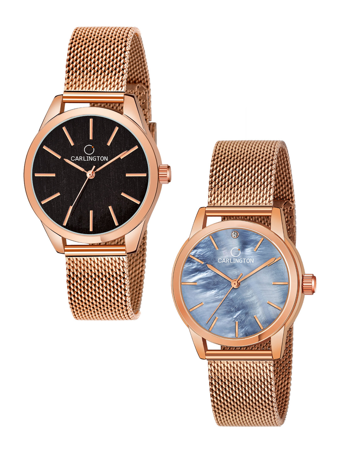 

CARLINGTON Women Rose Gold Set Of 2 Stainless Steel Bracelet Style Analogue Watch, Multi