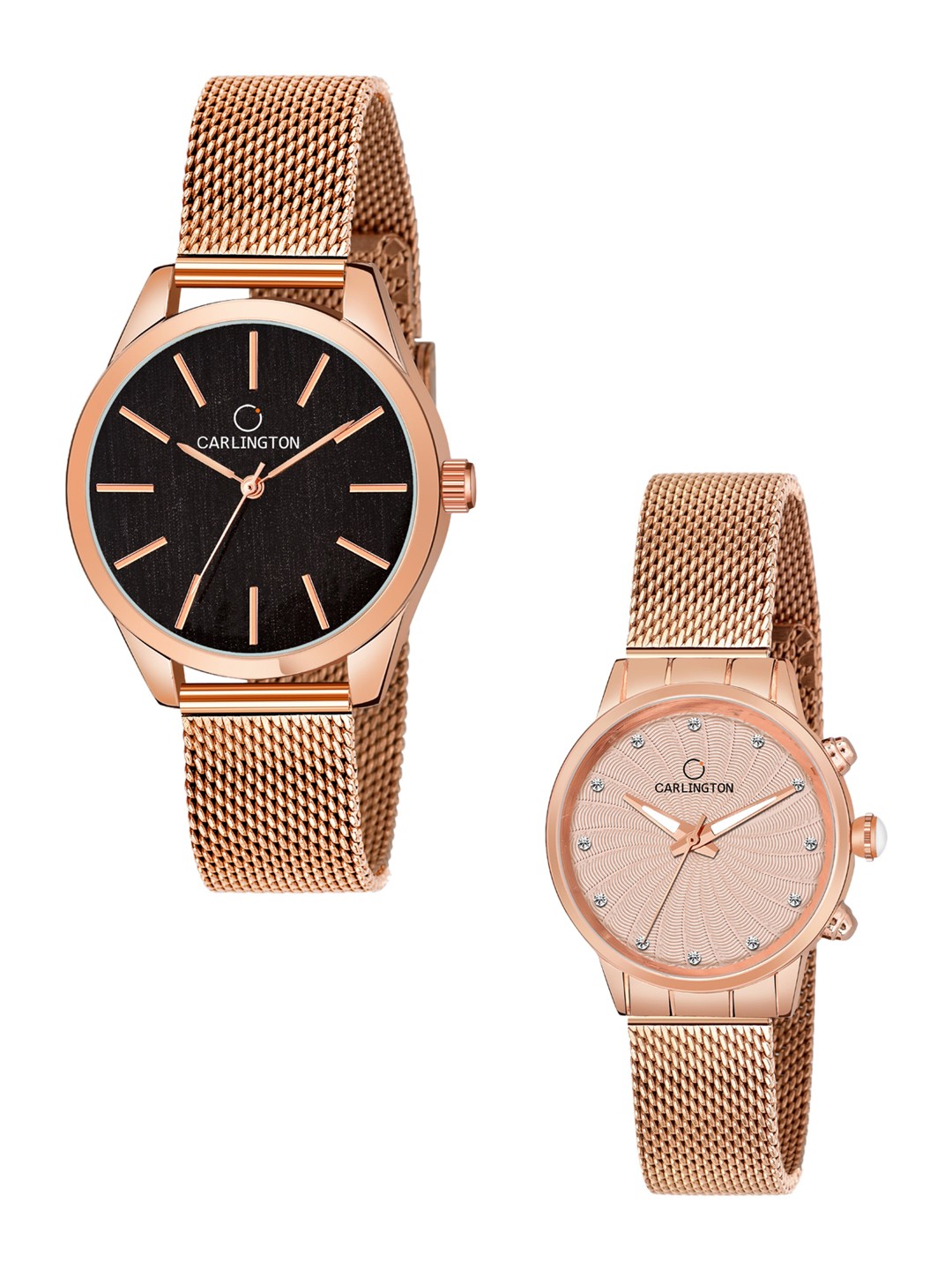 

CARLINGTON Women Set Of 2 Black & Rose Gold-Toned Analogue Watch CT2001 CT2017