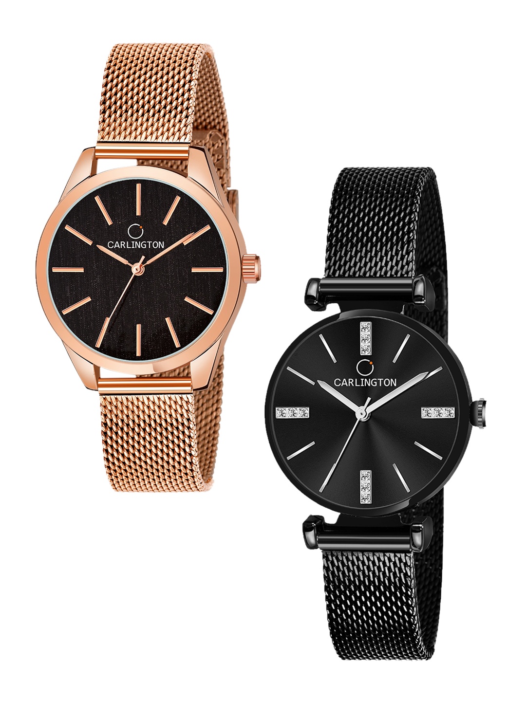 

CARLINGTON Women Set of 2 Analogue Watch - CT2001 RoseBlack-CT2011 Black, Gold