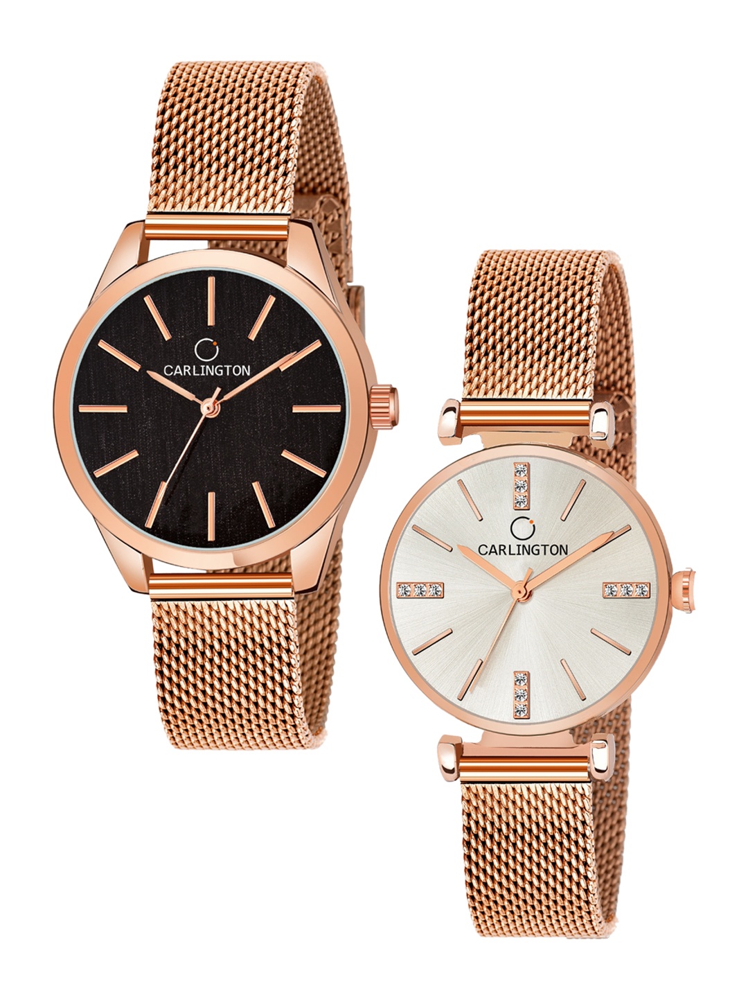 

CARLINGTON Women Pack Of 2 Gold Toned Stainless Steel Bracelet Style Analogue Watches