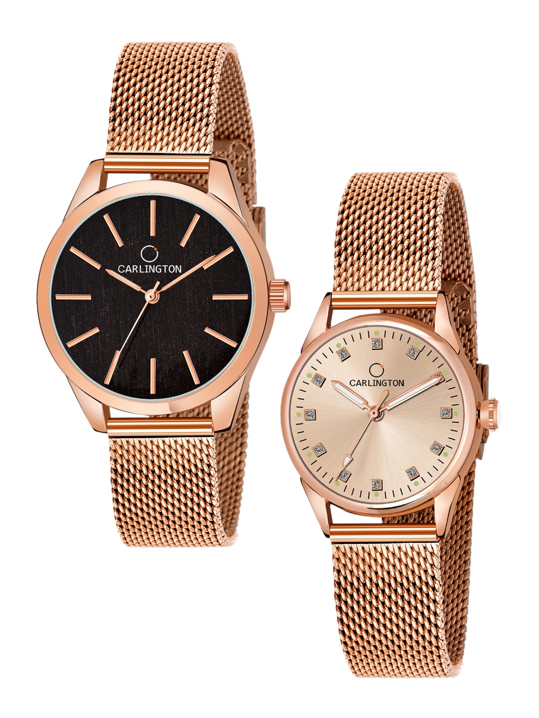 

CARLINGTON Women Set of 2 Analogue Watch - CT2001 RoseBlack-CT2003 RoseGold, Gold