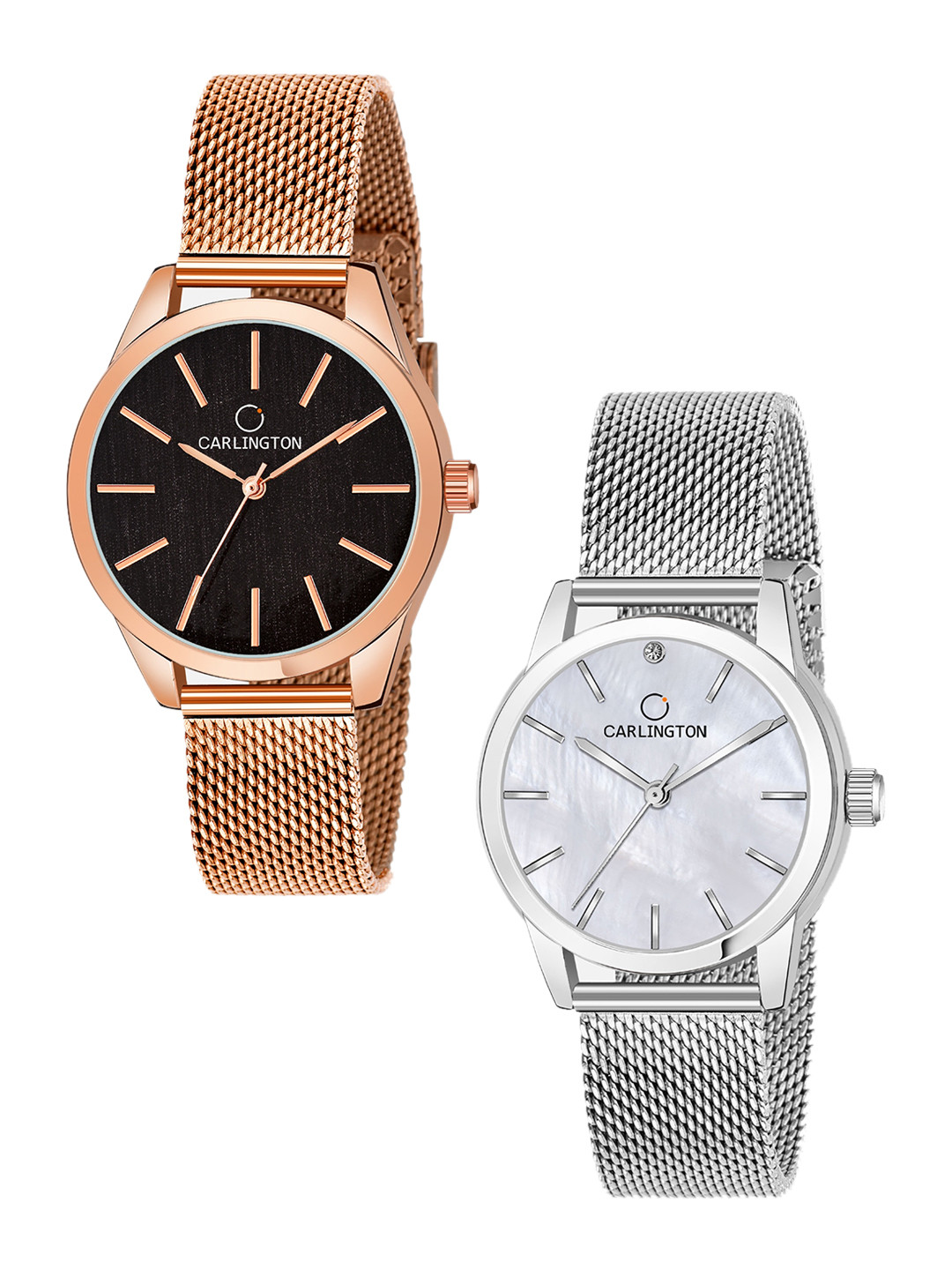 

CARLINGTON Women Set of 2 Analogue Watch - CT2001 RoseBlack-CT2010 Silver, Gold