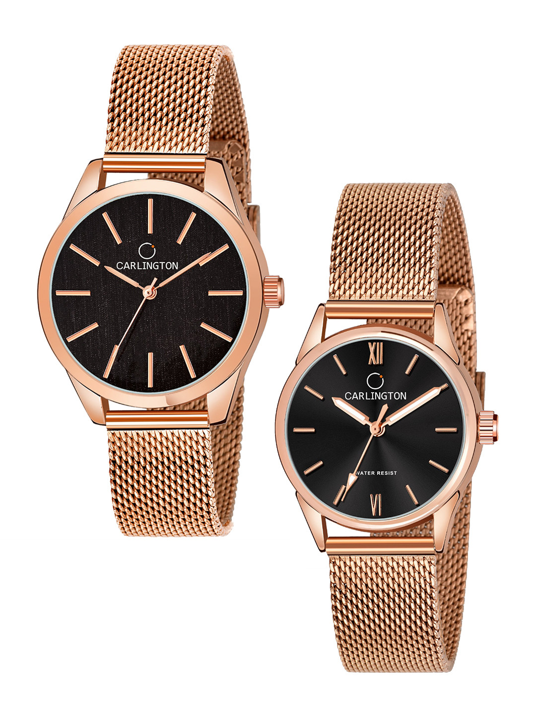 

CARLINGTON Women Pack Of 2 Analogue Watch CT2001 RoseBlack-CT2008 RoseBlack, Rose gold