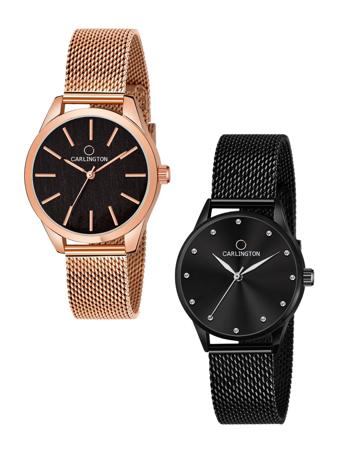 

CARLINGTON Women Pack Of 2 Analogue Watch CT2001 RoseBlack-CT2009 Black, Gold
