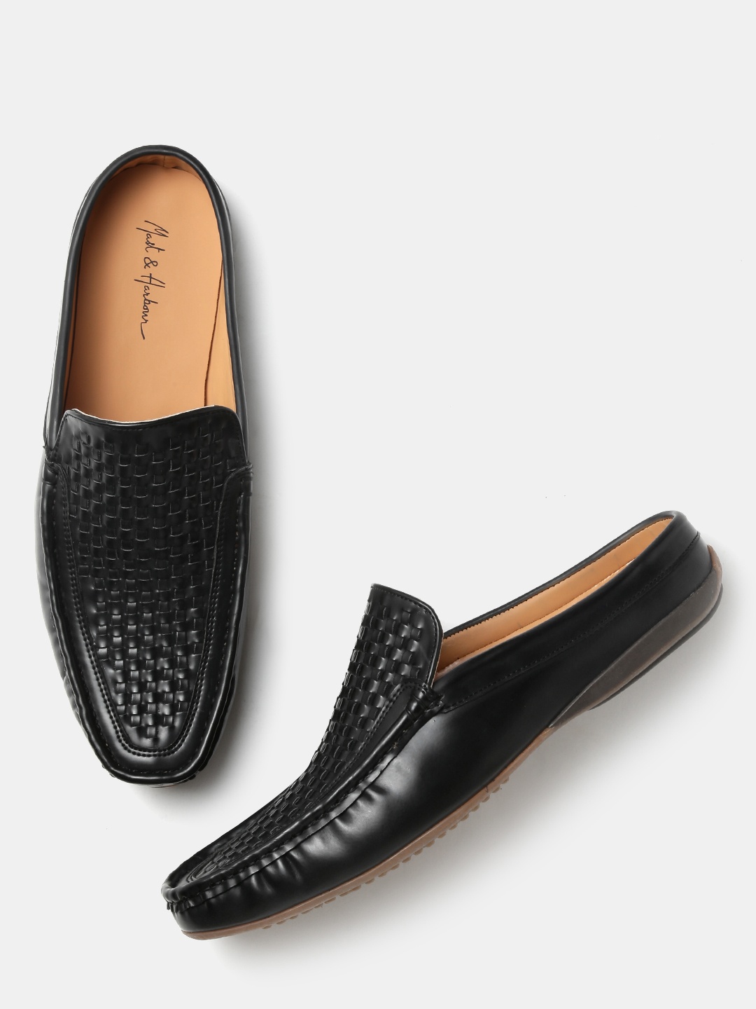 

Mast & Harbour Men Black Basketweave Loafers