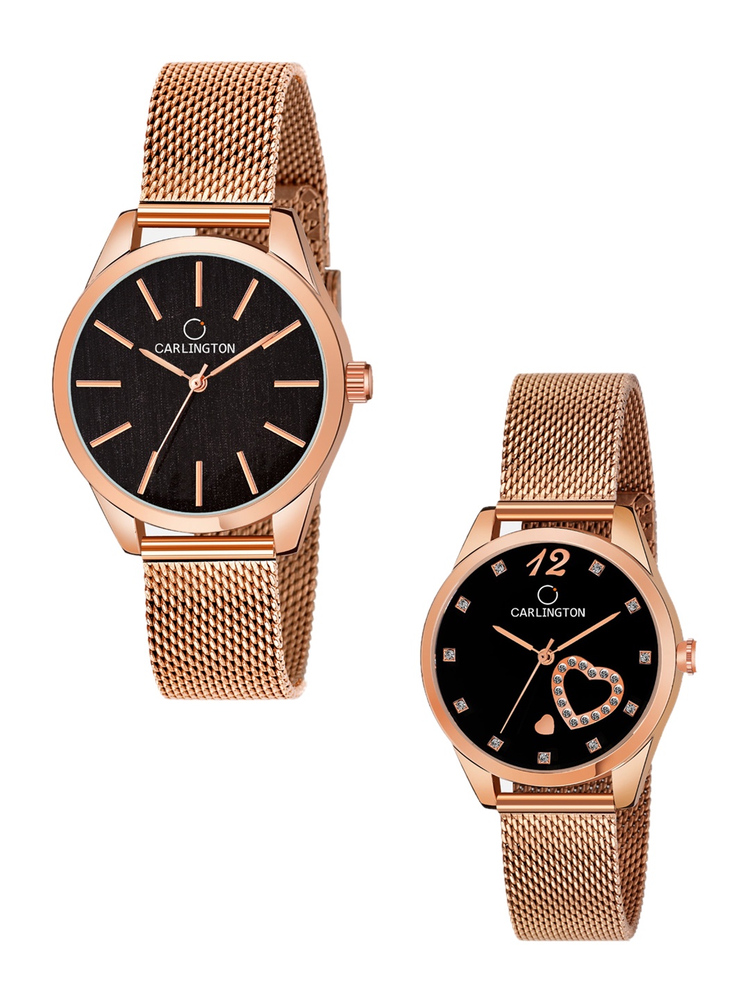 

CARLINGTON Women Rose-Gold Set Of 2 Stainless Steel Bracelet Style Analogue Watch