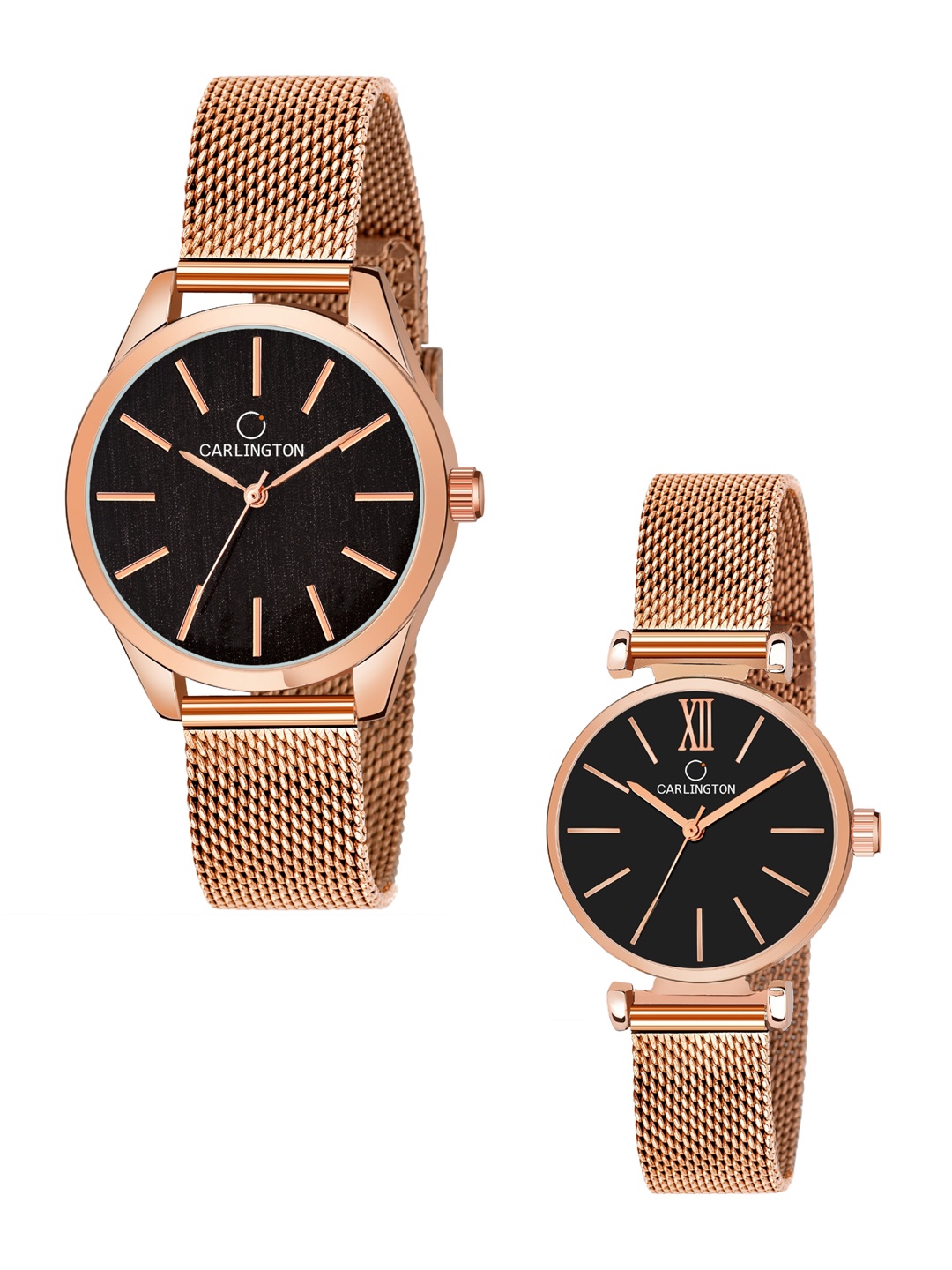 

CARLINGTON Women Pack Of 2 Stainless Steel Bracelet Style Straps Analogue Watches, Gold